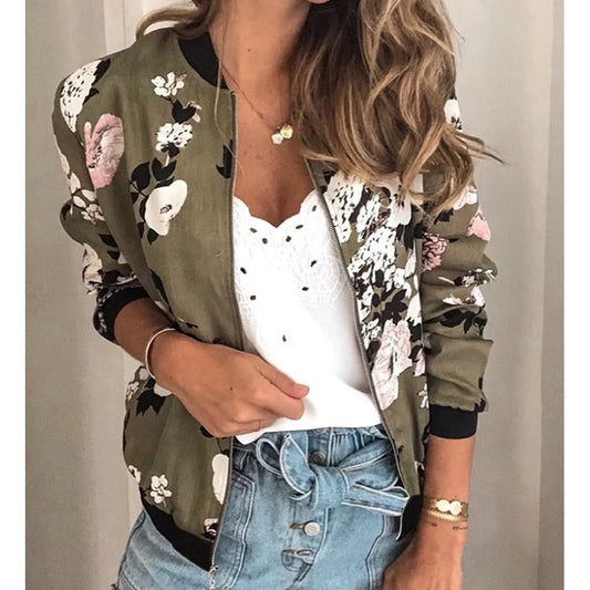 Women's Elegant Zipper Bomber Jacket™ Floral Printed Jackets