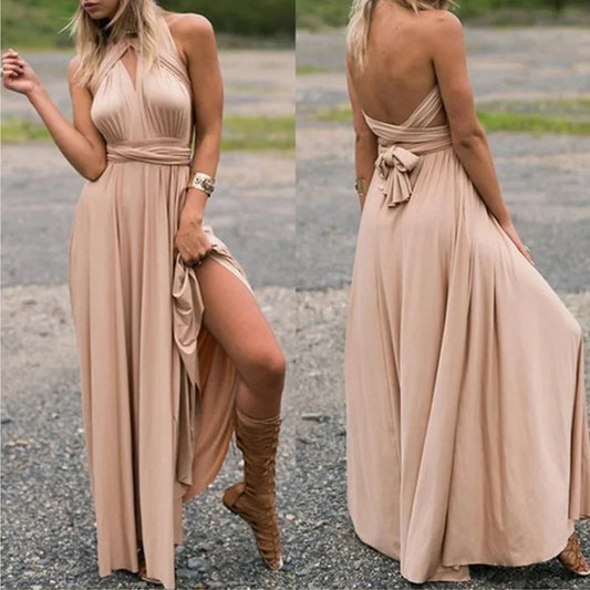 Women's Multi-worn V-neck Long Dress™ Strapped Summer Maxi Dress