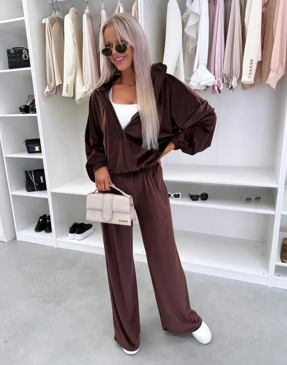 Women's  Casual Outfit™ Zipper Hooded Cardigan + Wide Leg Pants Two Piece Set