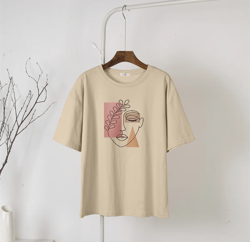Women's Hirsionsan Aesthetic Character Printed T Shirt™  Vintage Soft Summer Cotton Basic Loose Tops