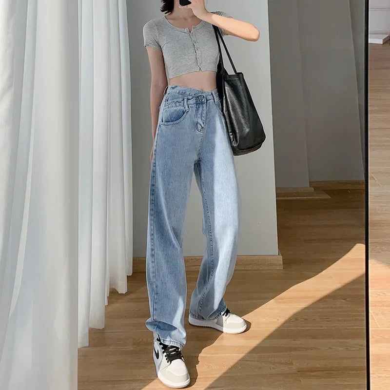 Women's Denim Jeans™ Irregular High-Waisted Wide Straight-Leg Draped Trousers