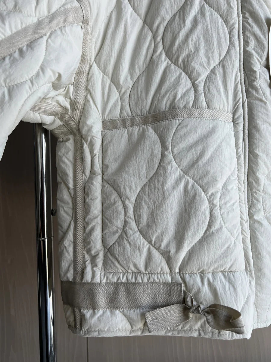 Women's Quilted Coat™ drawstring ties high neck pocket clip cotton jacket for women