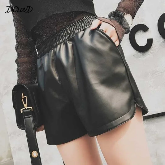 Women's Shorts™ Black PU Leather High Waist Wide Leg Faux Leather Shorts