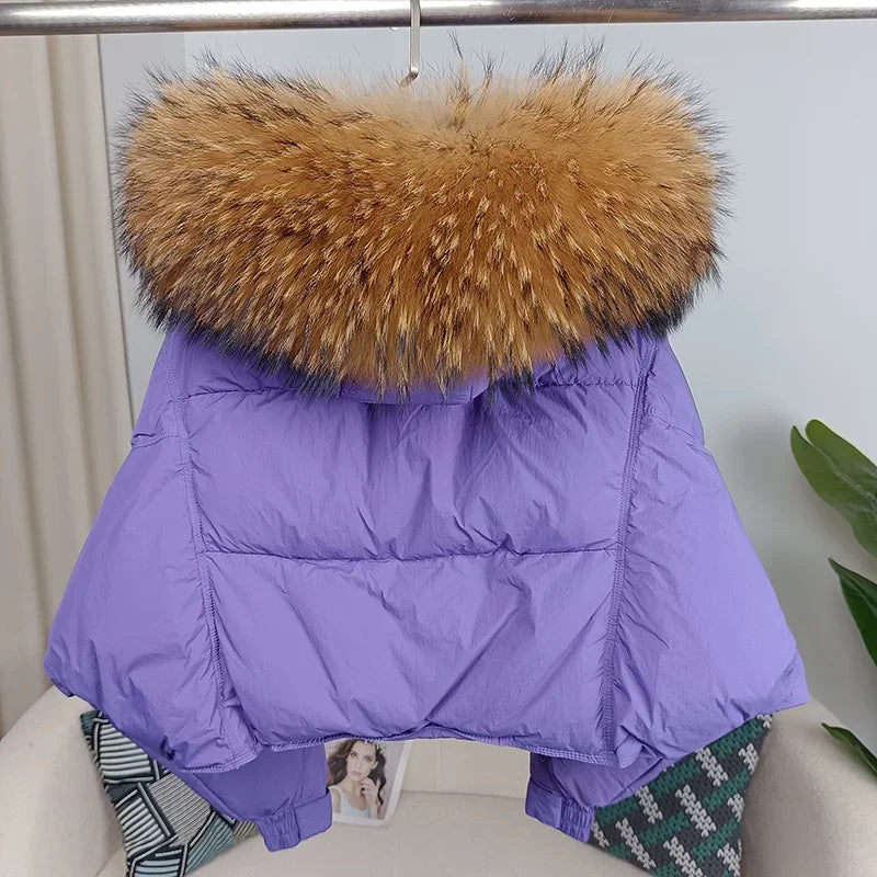 Women's Duck Down Loose Winter Jacket™ Real Fox Fur Raccoon Fur Collar Hooded Thick Warm Detachable Coat