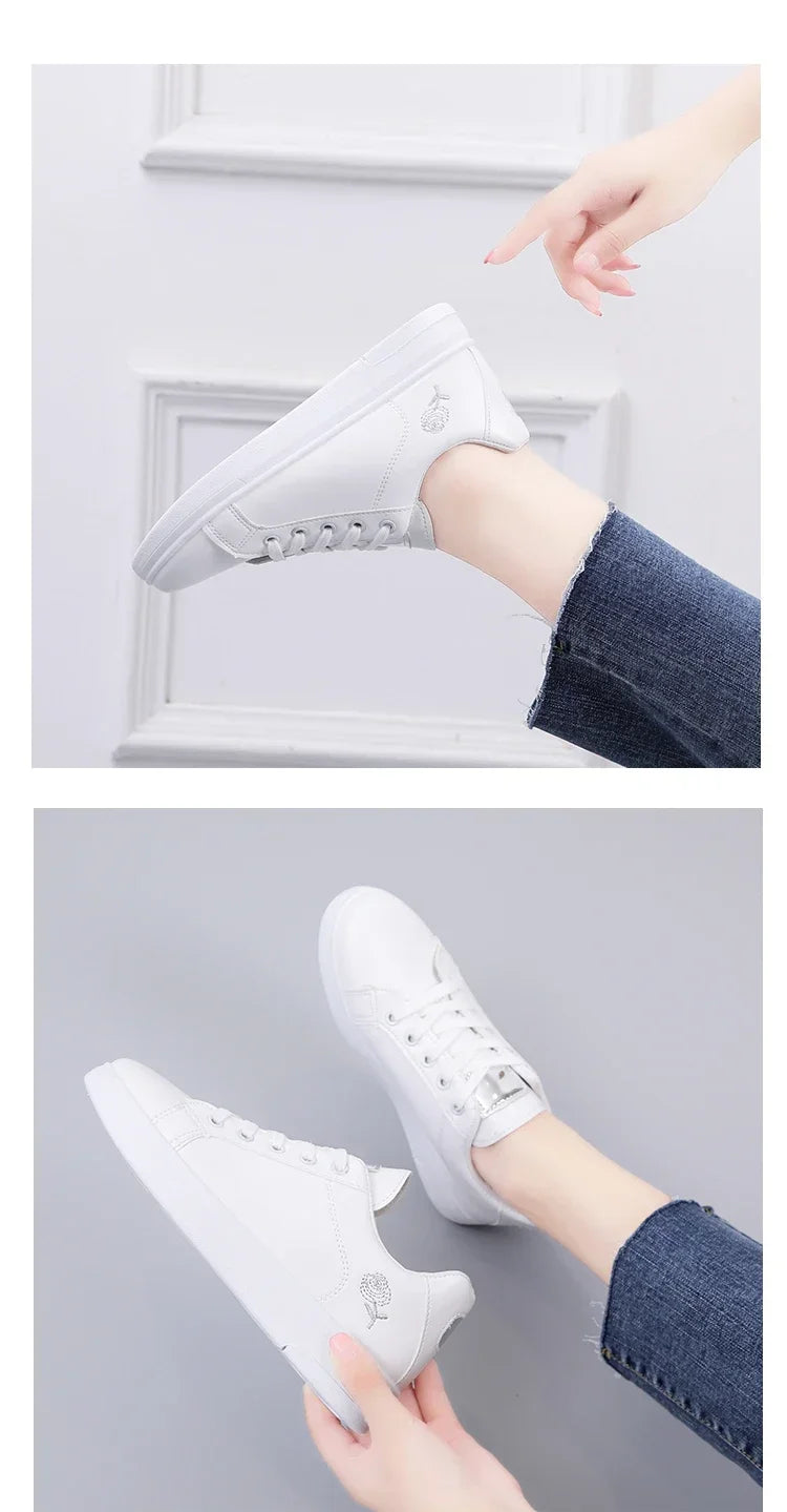 Women's Pu Casual Shoes™ White Breathable Flower Lace-Up Sneakers