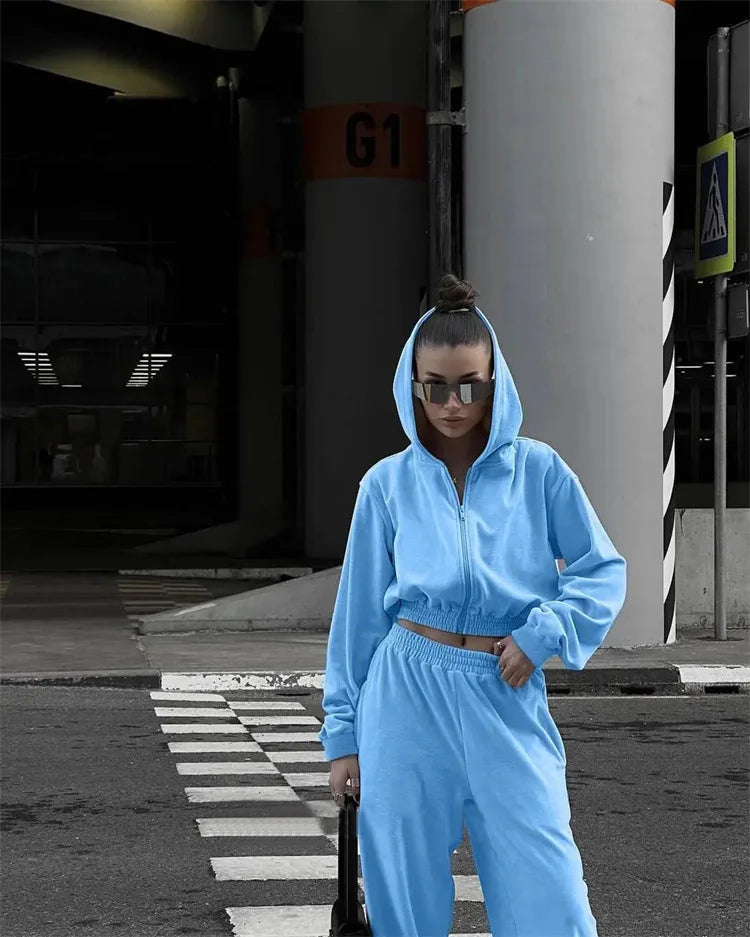 Women's Casual Two Piece Set™ Long-sleeved Hooded Cardigan + Elastic Trousers Tracksuit
