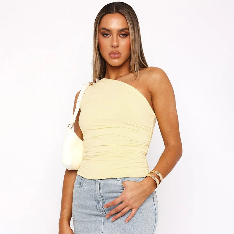 Women's One Shoulder Backless Shrink Tank Top™ Tight Sexy Sleeveless Neckless Slim T-Shirt