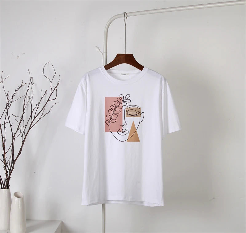 Women's Hirsionsan Aesthetic Character Printed T Shirt™  Vintage Soft Summer Cotton Basic Loose Tops