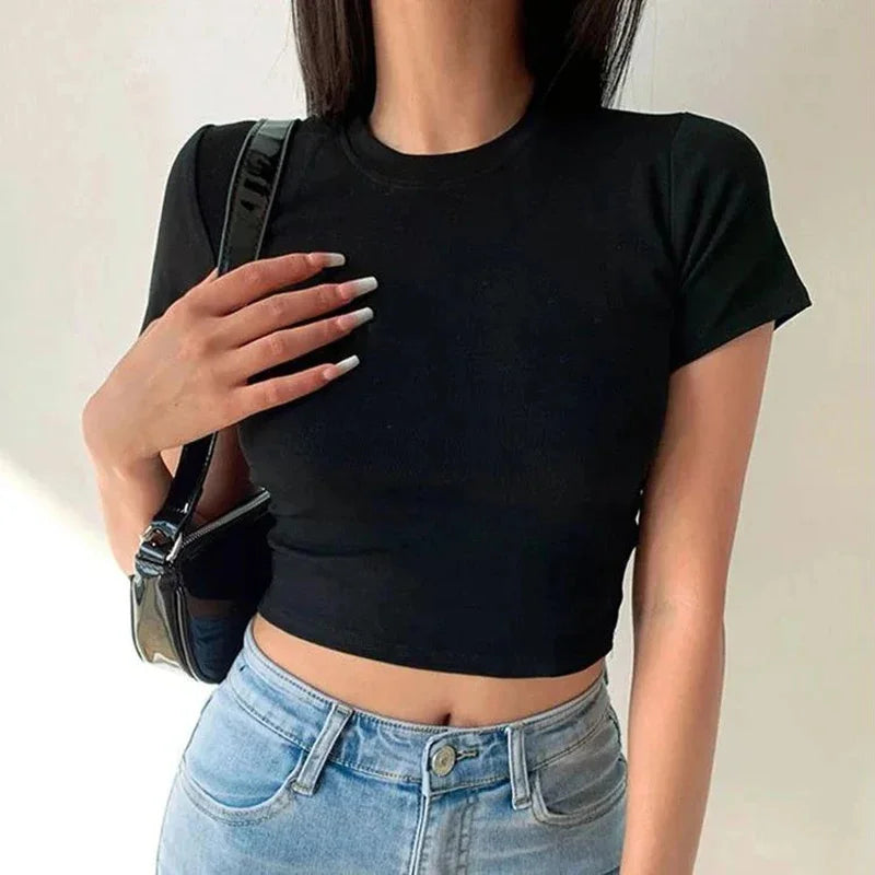 Women's Short Sleeve T-Shirt™ Casual Soft All-Match Basic Crop Tops Tees Summer Skinny Tops
