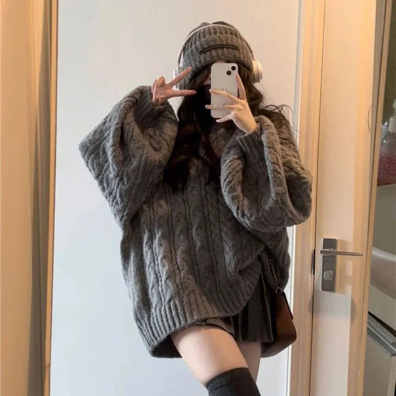 Women's Harajuku Sweater™ Oversized Korean Long Sleeve V Neck Loose Pullovers