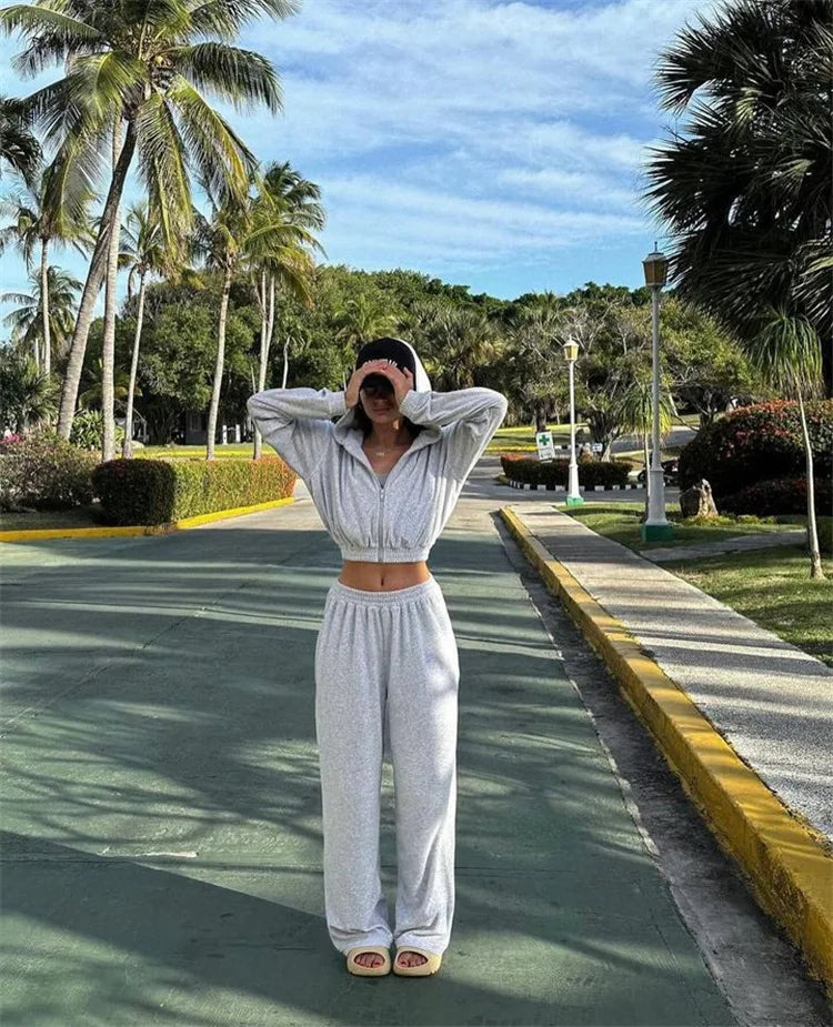 Women's Casual Two Piece Set™ Long-sleeved Hooded Cardigan + Elastic Trousers Tracksuit