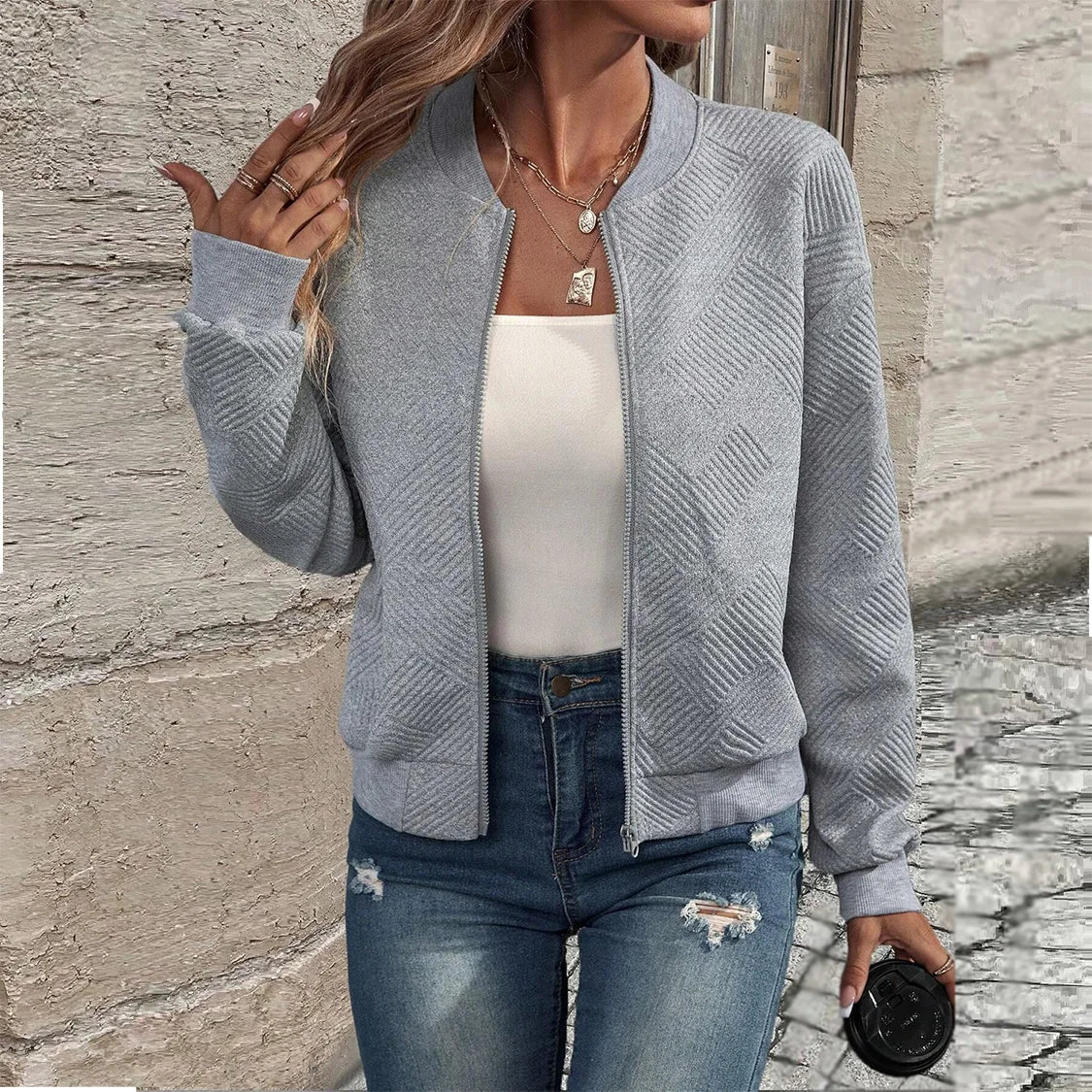 Women's zipper jacket™ baseball collar casual jacket