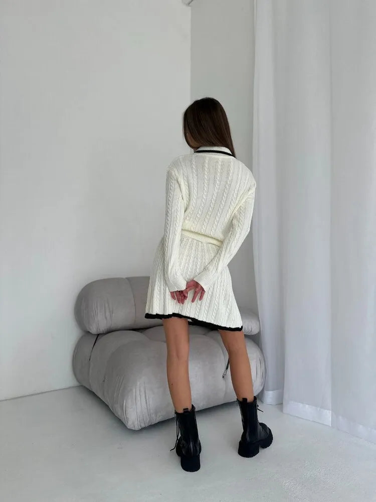 Women's Knitted Set™ Long Sleeve Lapel Buttons Knitting Sweater Short Skirt Sets