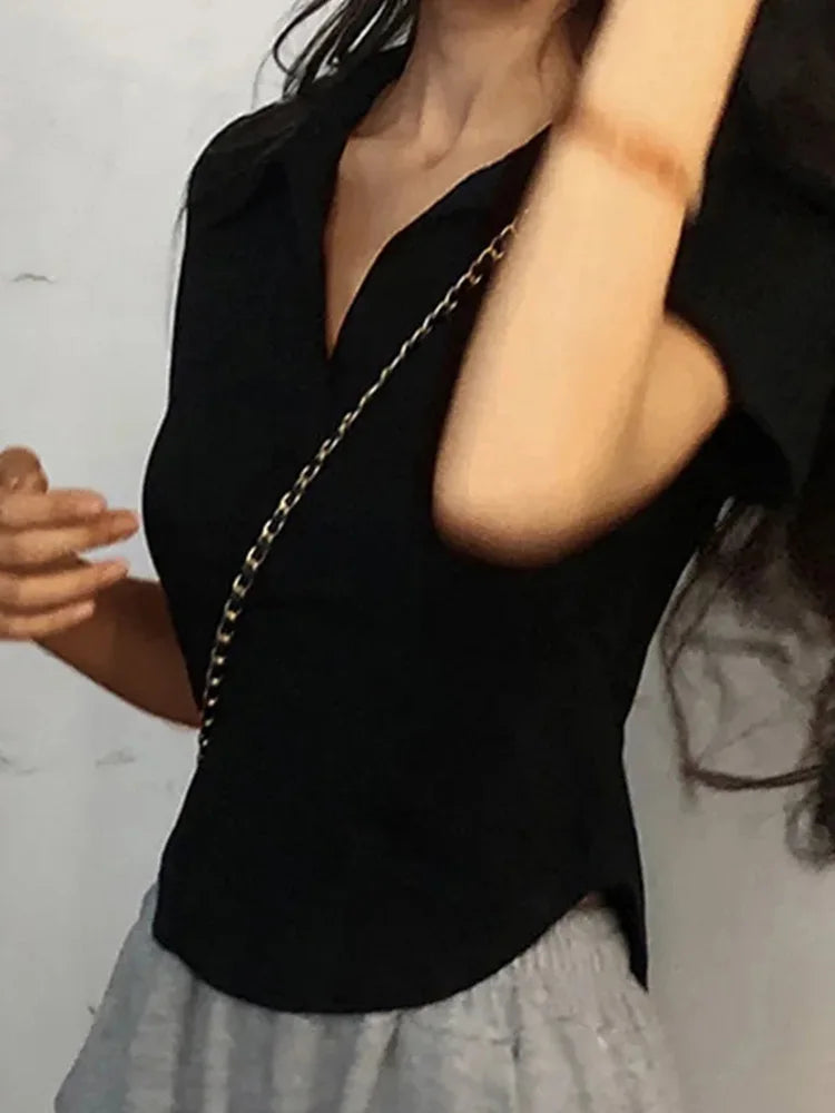 Women's Summer Short Sleeve Lapel Tops™ V-Neck Retro Slim Versatile Tee