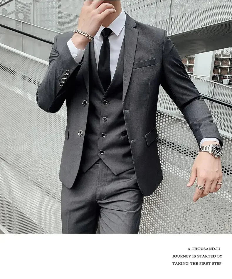 Men's Suit (Blazer+ Vest + Pants)™ Solid Color Casual Slim-fit Suit