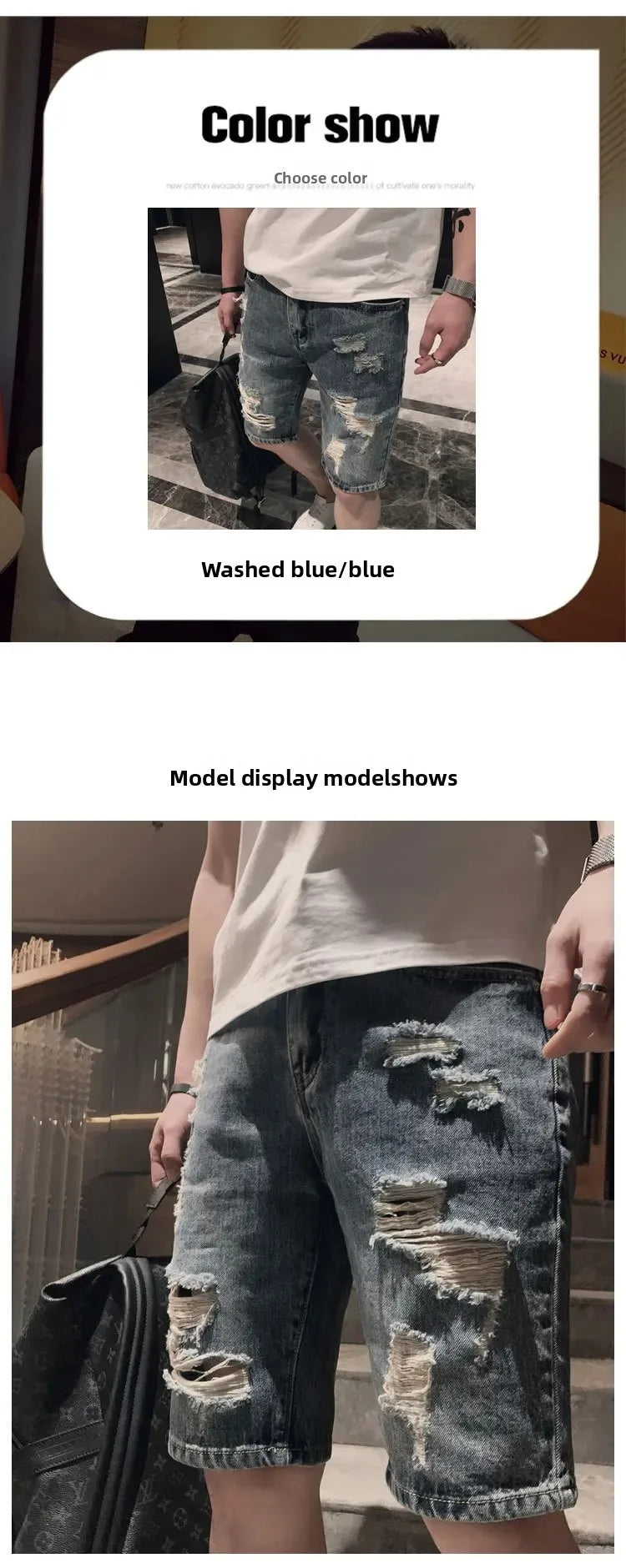 Men's Ripped Denim Shorts™ Casual Loose Straight Leg Five-Point Mid-Pants Summer Shorts