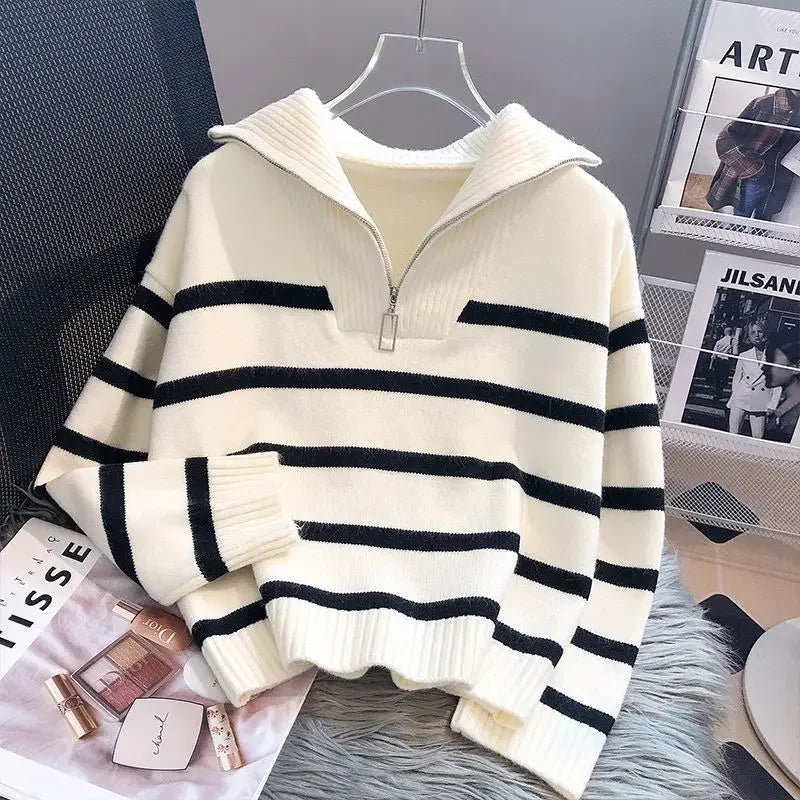 Women's Sweater™ Zipper stripe underlay short style sweater