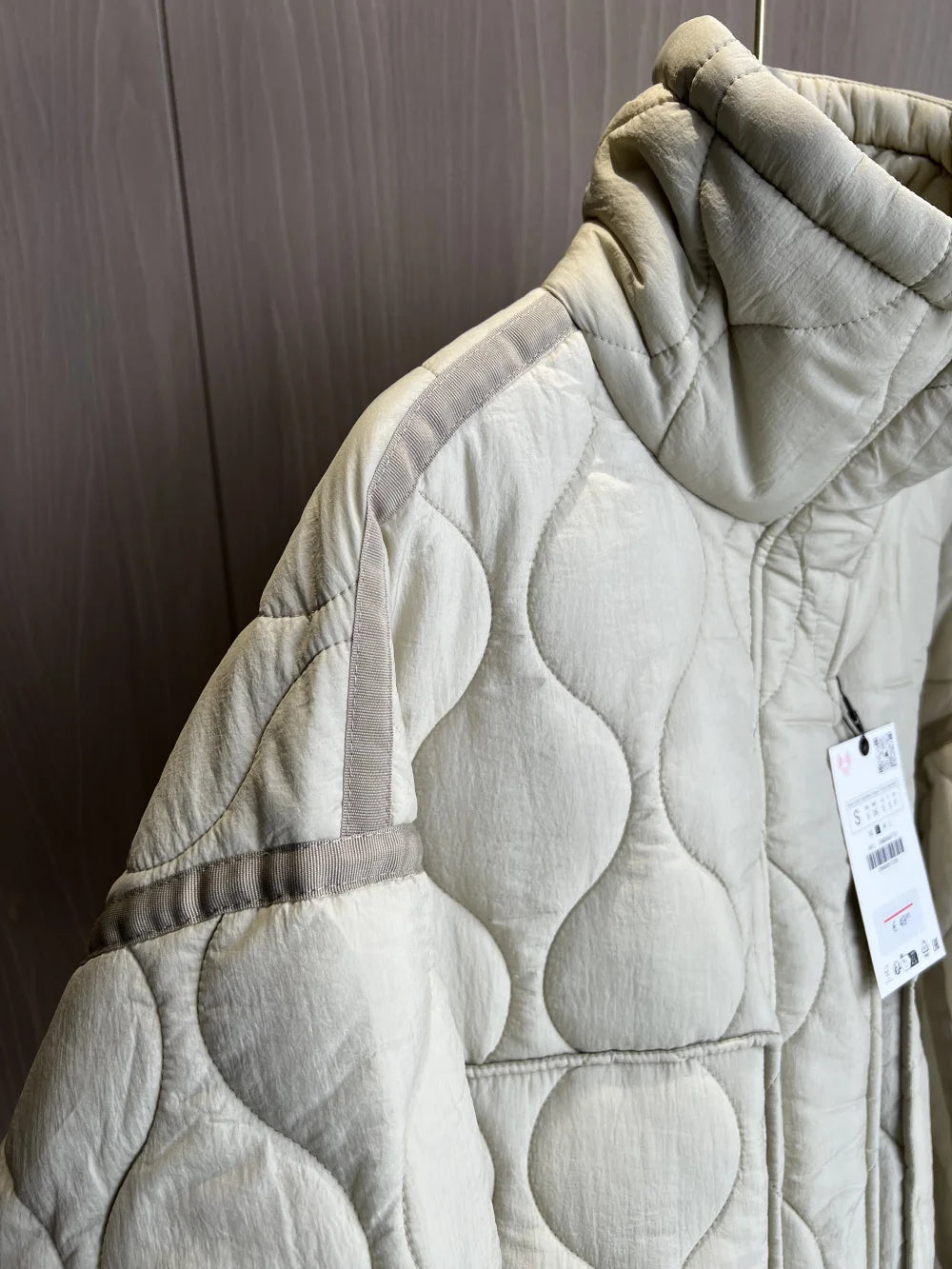 Women's Quilted Coat™ drawstring ties high neck pocket clip cotton jacket for women