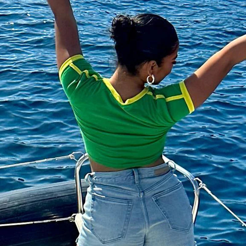 Women's Summer T-Shirt™ Retro Street Aesthetic Green Brazil Letters Print Crop Tops