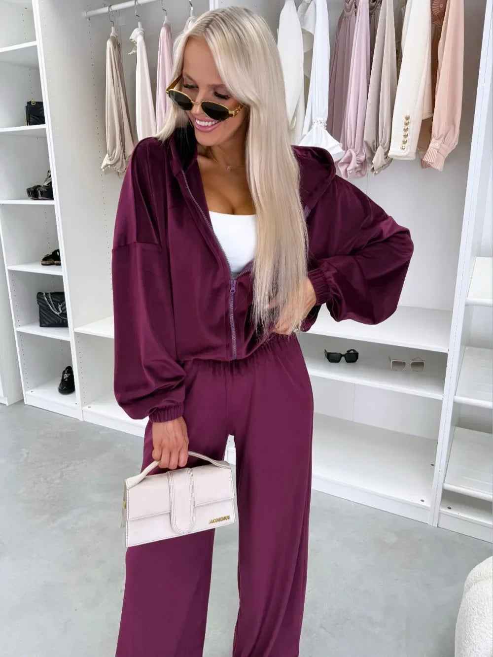Women's  Casual Outfit™ Zipper Hooded Cardigan + Wide Leg Pants Two Piece Set