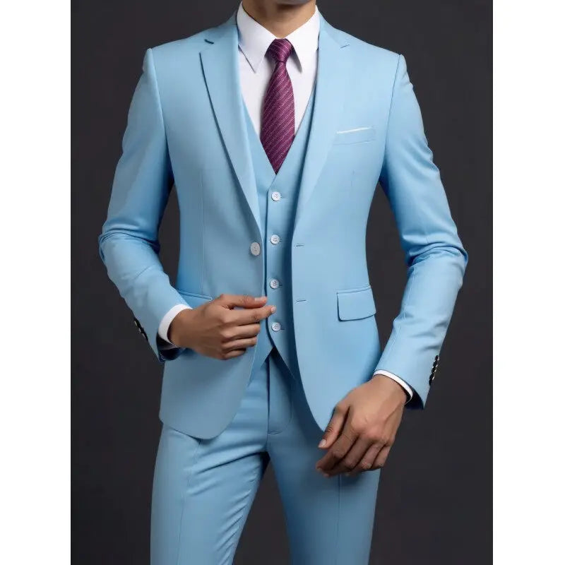 Men's Suit (Blazer+ Vest + Trousers) British Style Solid-color Suit