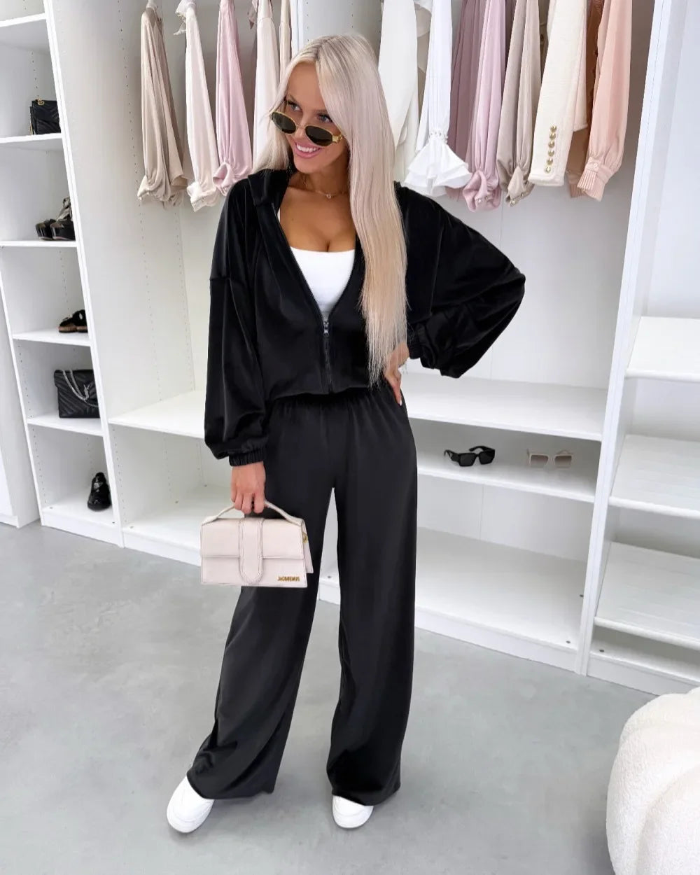 Women's  Casual Outfit™ Zipper Hooded Cardigan + Wide Leg Pants Two Piece Set