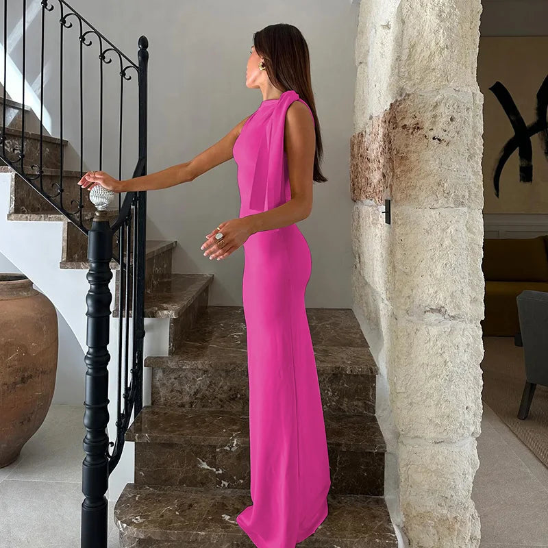 Women's  Solid O Neck Sleeveless Patchwork Dress™  Bodycon Maxi Prom Summer Dress