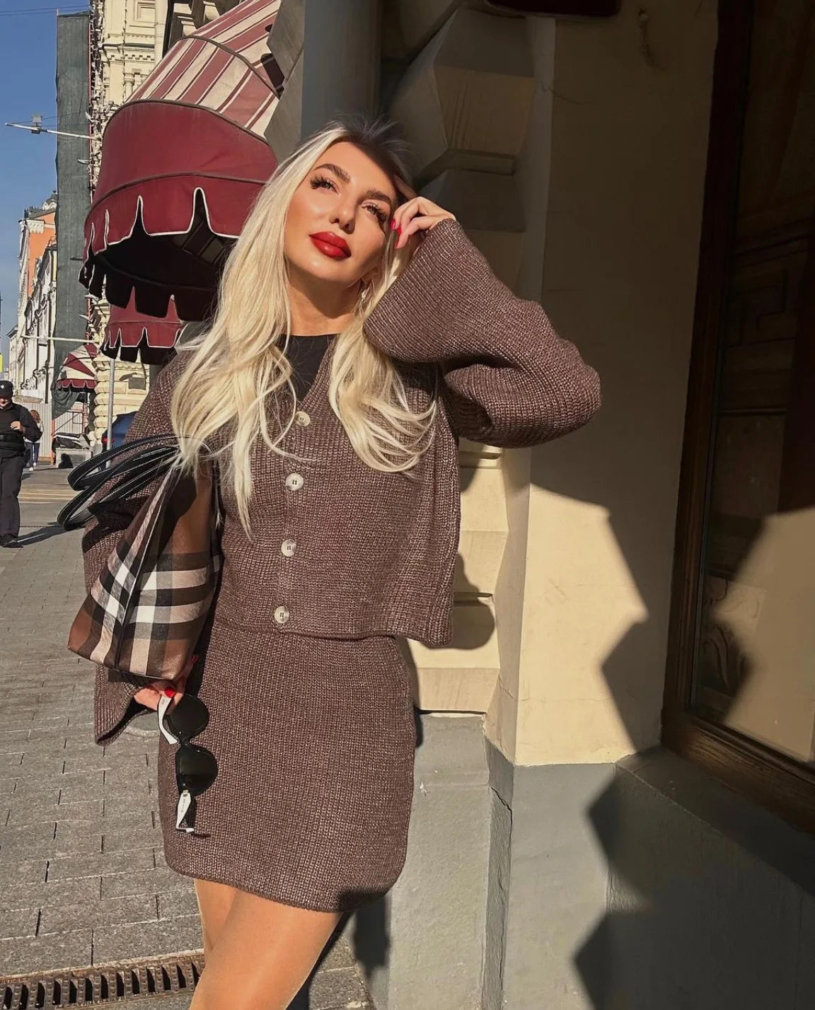 Women's Knitted Shirt and Skirt Set™ Long Sleeve Single Breasted Turn-Down Collar Shirt & Mini Skirt Cardigan Suits