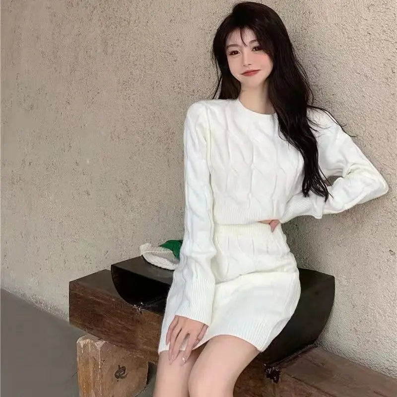 Women's Two Piece of Pullover™ Autumn/Winter Knitted Short Sweater and Skirt