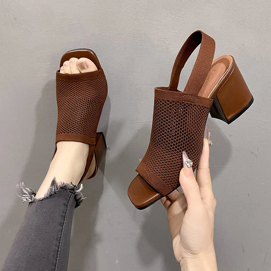 Women's Sandals™  Knitted Breathable Block Heel Sandals