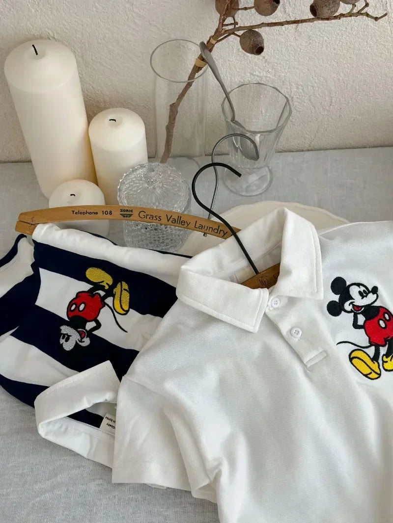 Kids Mickey Mouse Summer T-Shirts™ Boys & Girls Stripe Lapel Short Sleeve Cotton Shirt