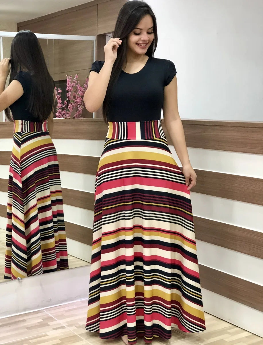Women's Short Sleeves Dress™ Style flower print color matching short sleeved dresses