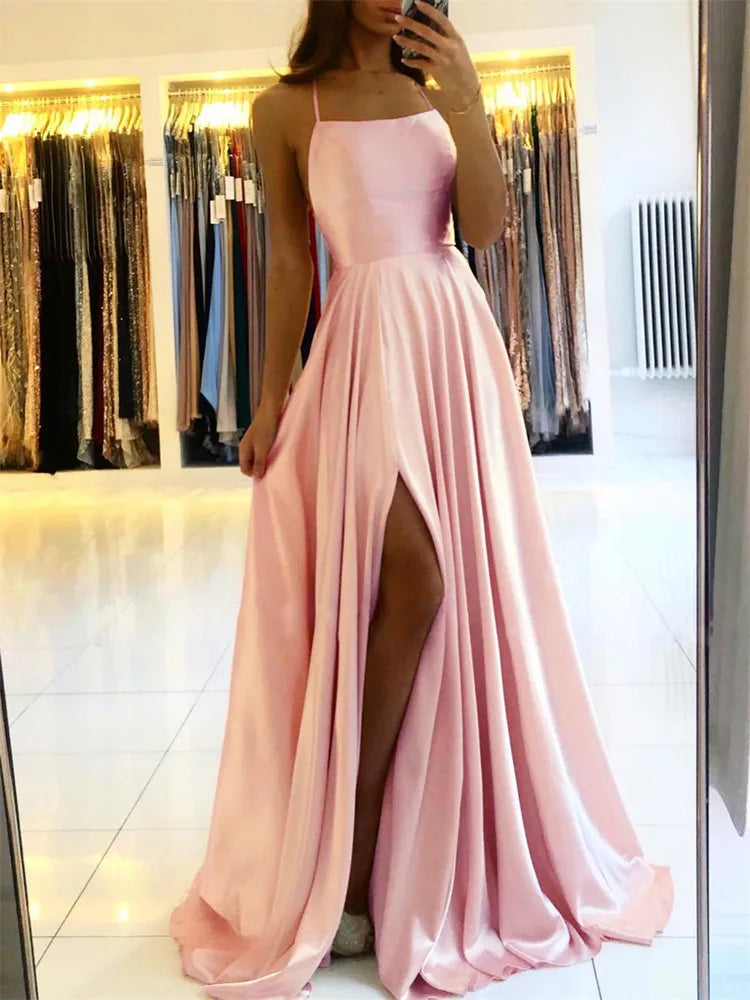 Women's Burgundy Maxi Dress™ Side Slit Adjustable Straps Dresses