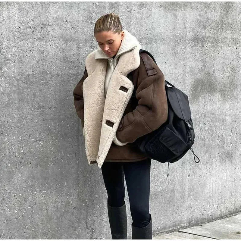 Women's Vintage Faux Leather Coat™ Warm Thick Fluffy Long Sleeve Big Lapel Single Button Winter Jacket