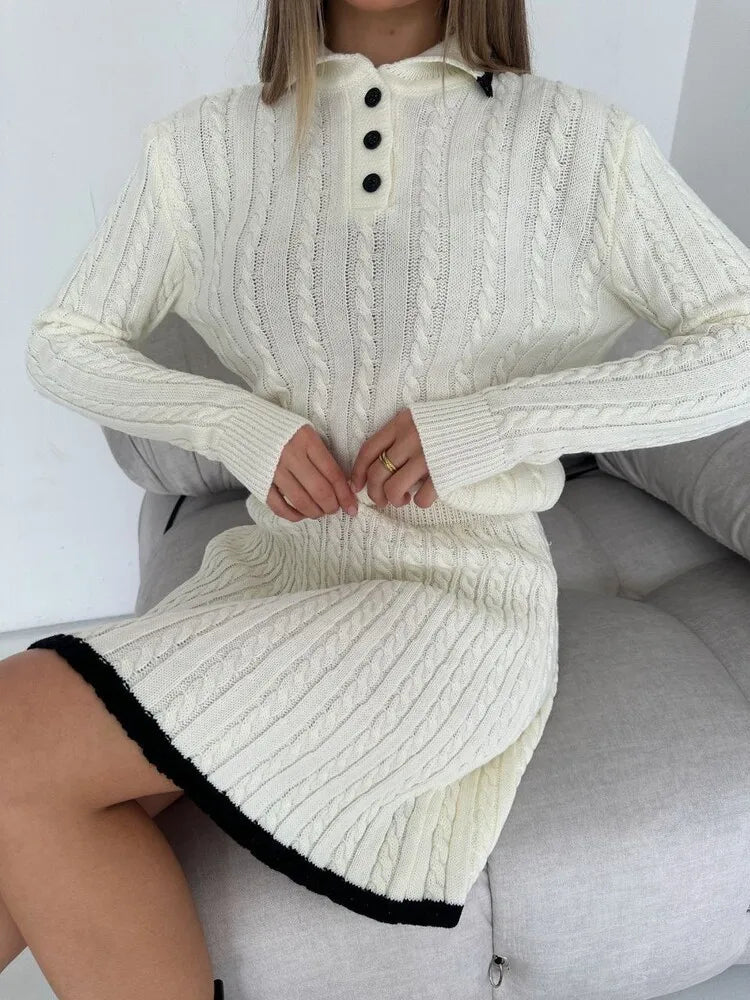 Women's Knitted Set™ Long Sleeve Lapel Buttons Knitting Sweater Short Skirt Sets