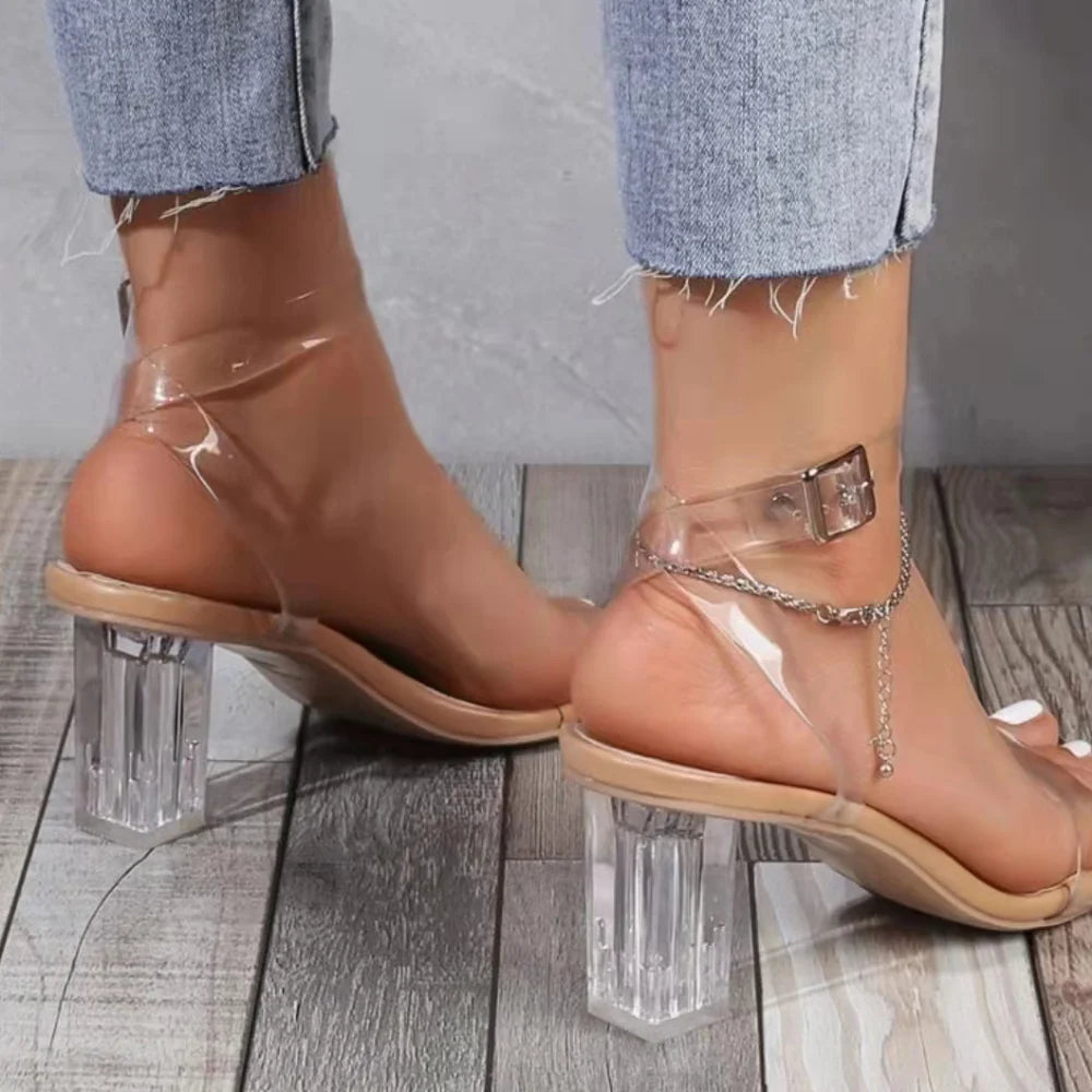Women's Jelly Crystal Chunky Heel Sandals™ Transparent Summer High Heels Sandals