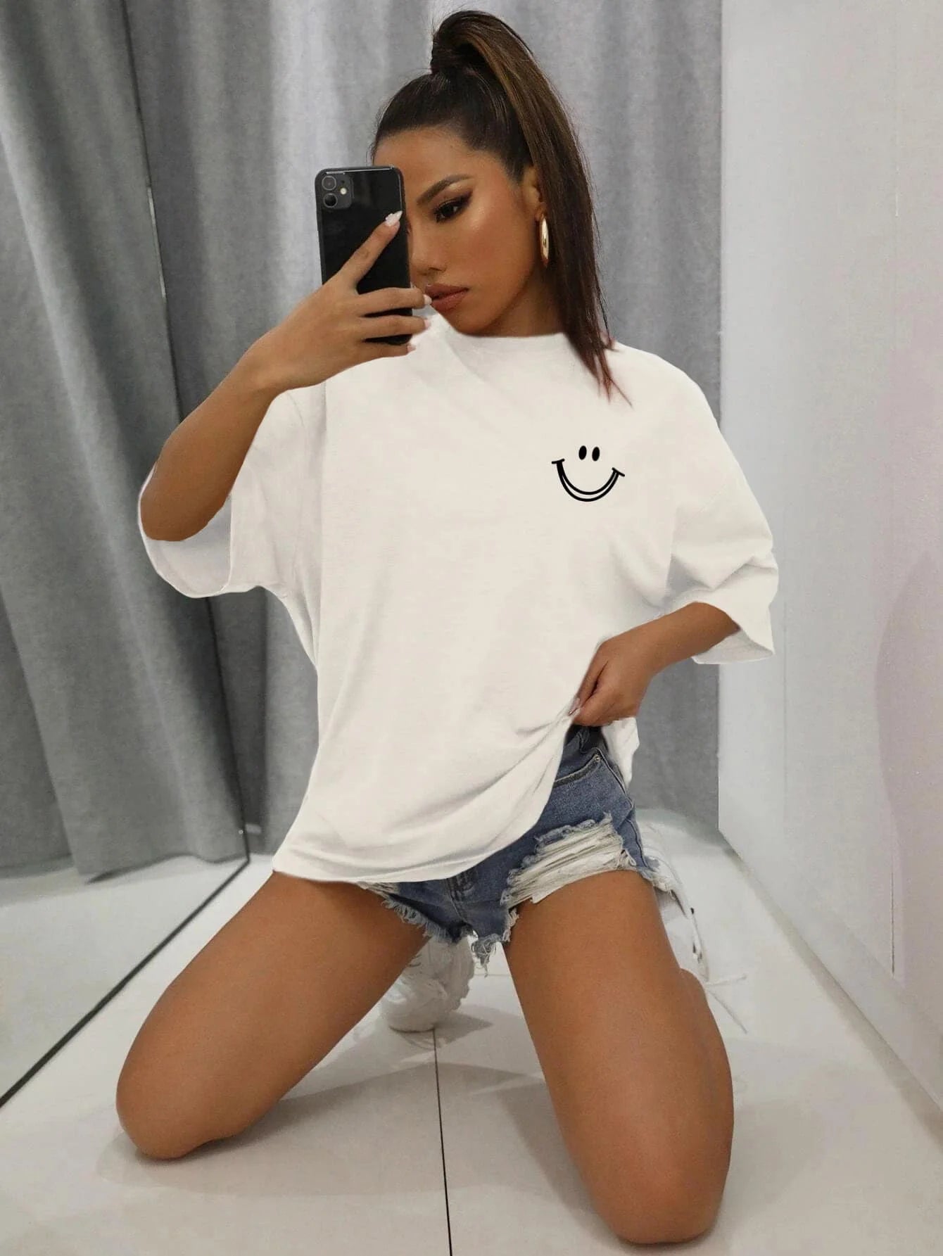 Women's Happy Expression Printed T Shirt™ Short Sleeve Cotton Crewneck T-Shirts