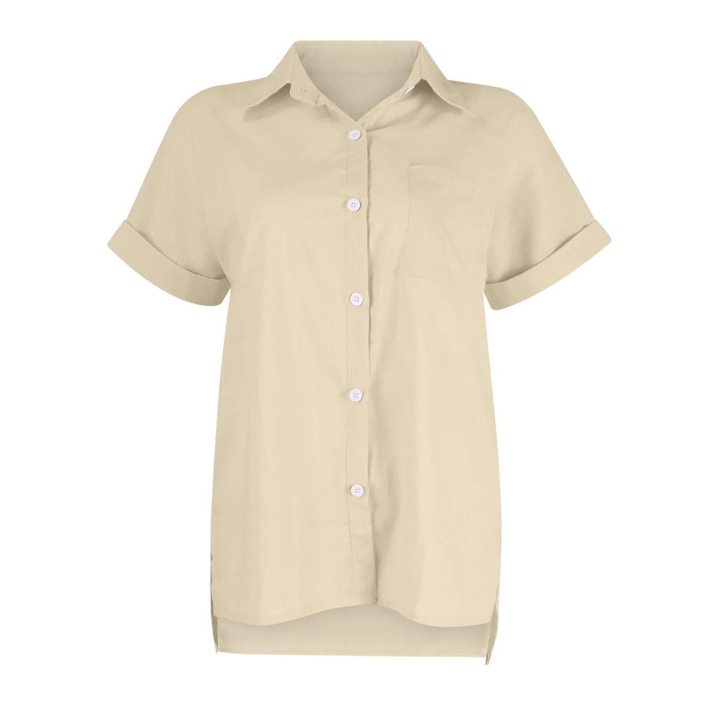 Women's  Cotton Linen Classic Shirts™ Short Sleeve Lapel Button Down Shirt