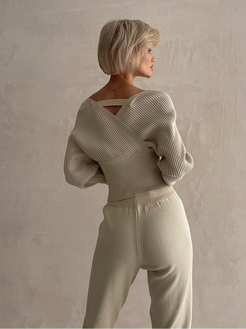 Women's Knitted Tracksuit™ Off Shoulder Knitted Long Sleeve Sweater  and Pants Suits