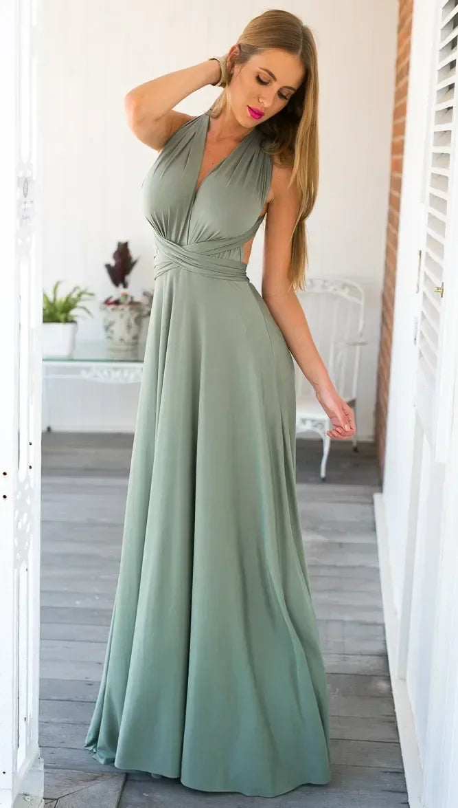 Women's Multi-worn V-neck Long Dress™ Strapped Summer Maxi Dress