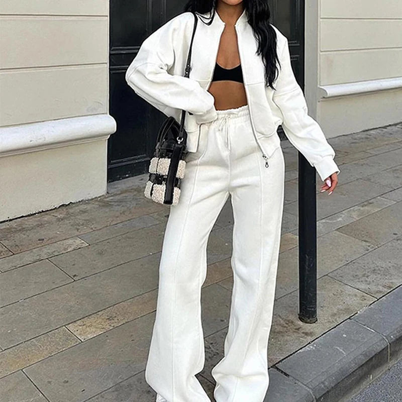 Women's BKLD Tracksuit Sets™ Zip-up Loose Cropped Cardigan + Drawstring Sweatpants