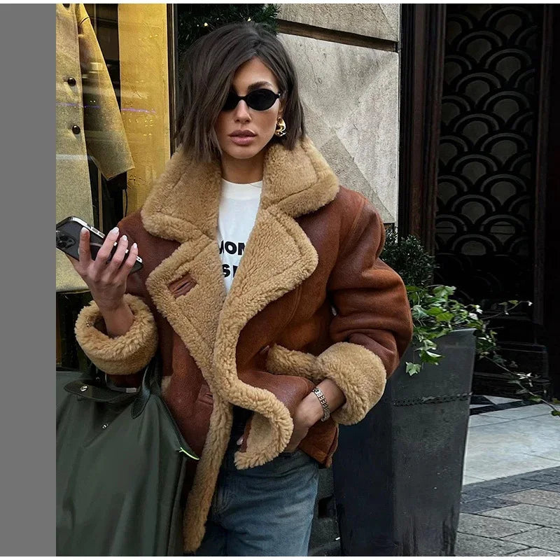 Women's Vintage Faux Leather Coat™ Warm Thick Fluffy Long Sleeve Big Lapel Single Button Winter Jacket