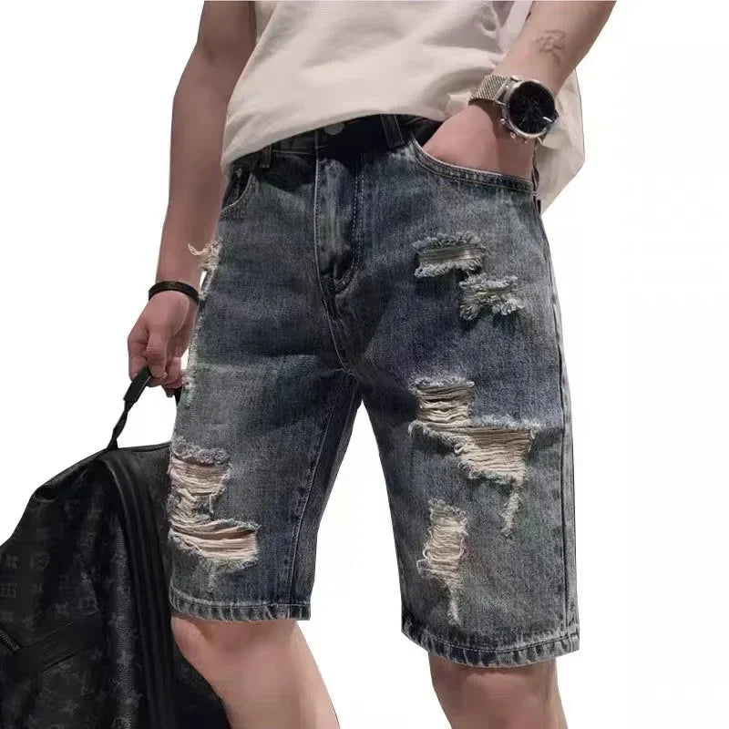 Men's Ripped Denim Shorts™ Casual Loose Straight Leg Five-Point Mid-Pants Summer Shorts