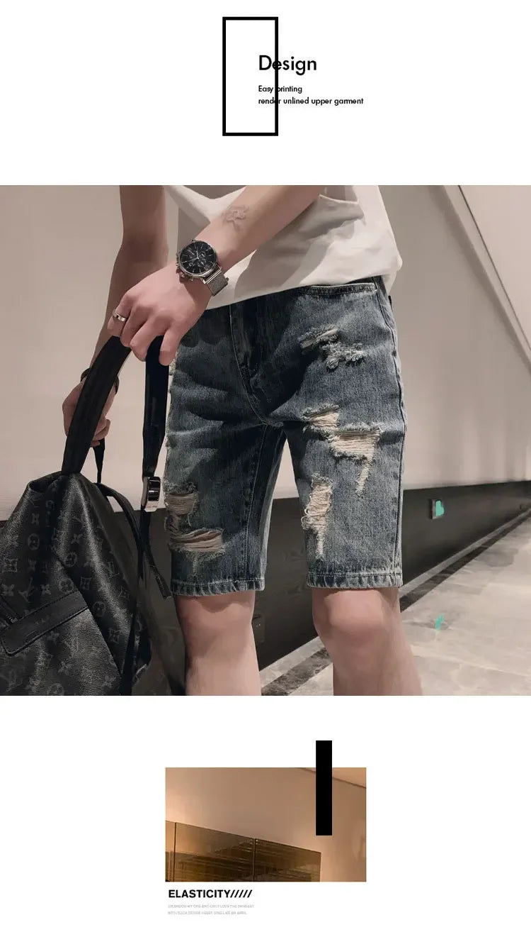 Men's Ripped Denim Shorts™ Casual Loose Straight Leg Five-Point Mid-Pants Summer Shorts