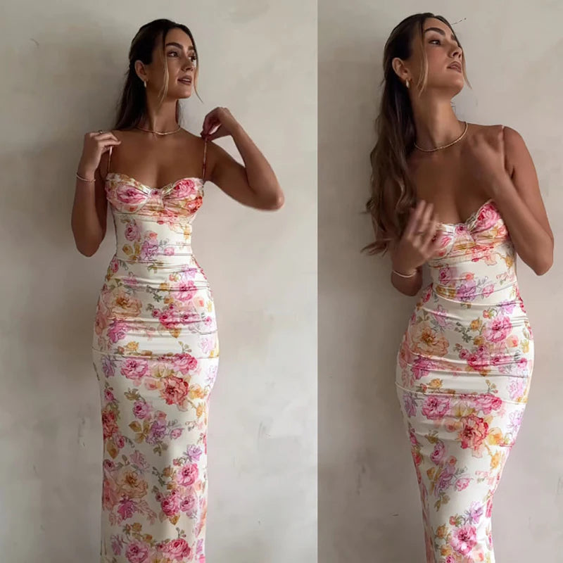Women's Floral Suspender Split Slim Dress™ Sleeveless Spaghetti Strap Dress