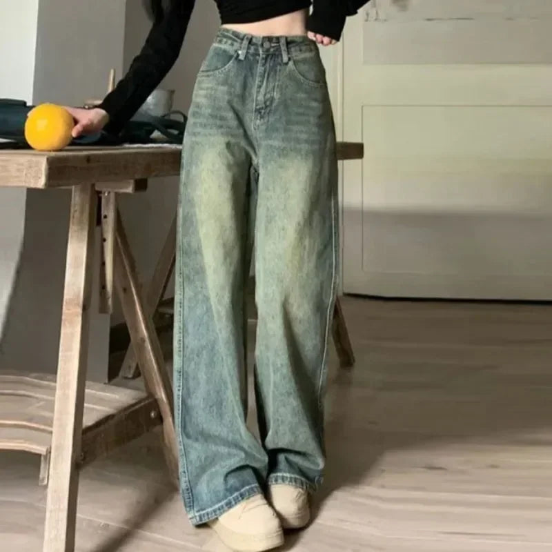 Women's Baggy Jeans™ Y2K Vintage Irregular High Waist Slimming Wide Leg Mop Long Pants Blue Baggy Jeans