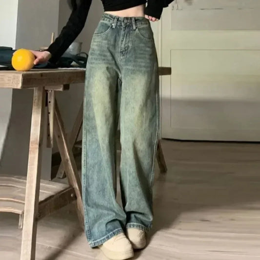 Women's Baggy Jeans™ Y2K Vintage Irregular High Waist Slimming Wide Leg Mop Long Pants Blue Baggy Jeans
