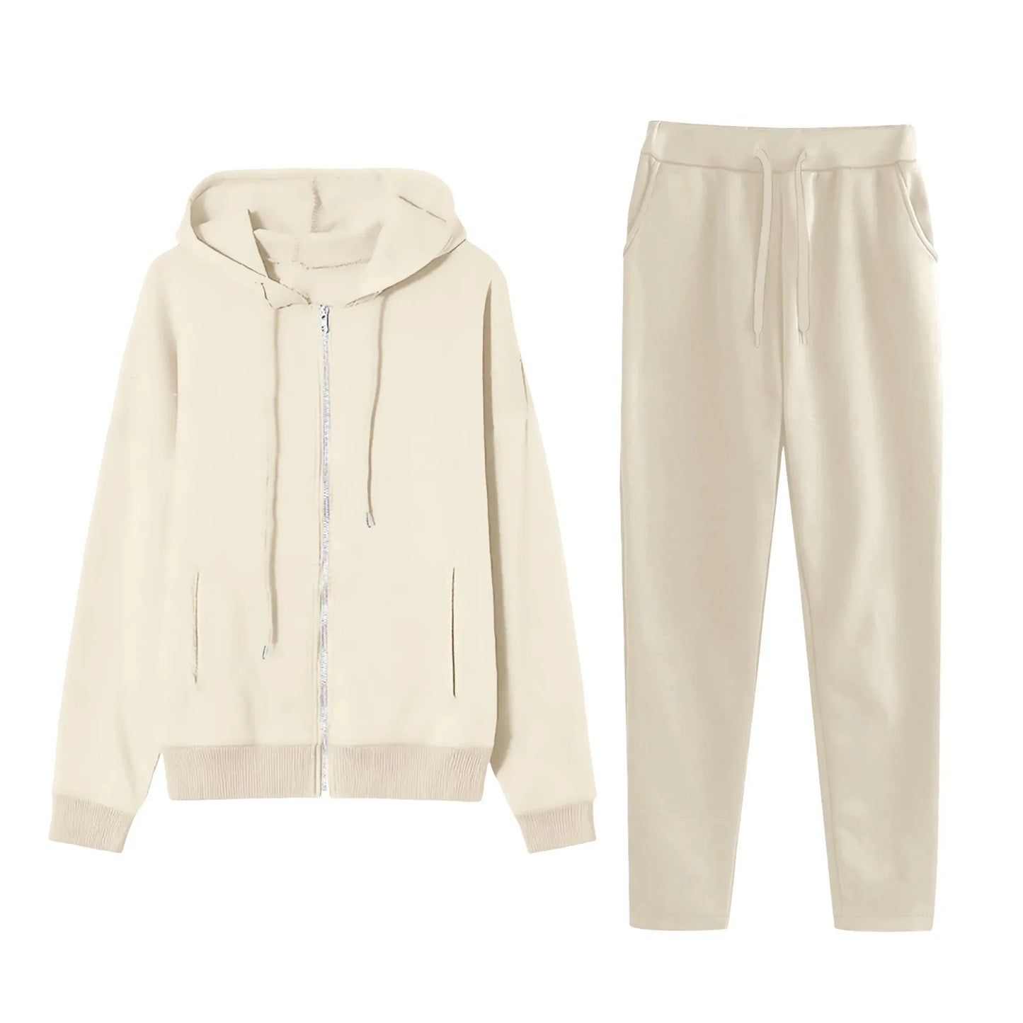 Women's Cross-Border Polyester Cotton Blend Outfit™ Zipper Back Pocket Hoodie And Pants Two-Piece Set