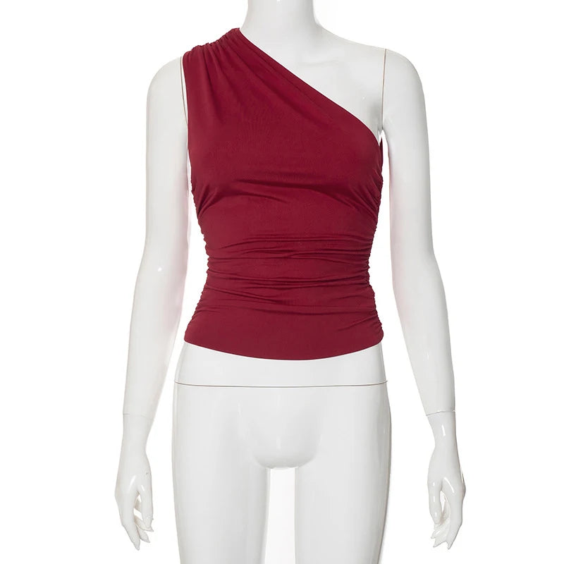 Women's One Shoulder Backless Shrink Tank Top™ Tight Sexy Sleeveless Neckless Slim T-Shirt