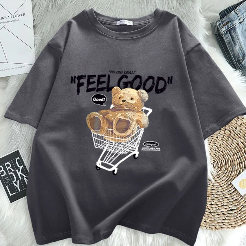 Women's Cartoon Bear Short Sleeve T-shirt™ Loose Korean Style T-Shirt
